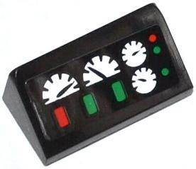 Slope 30 1 x 2 x 2/3 with Green and Red Buttons and 4 Gauges Pattern (Sticker) - Set 42008