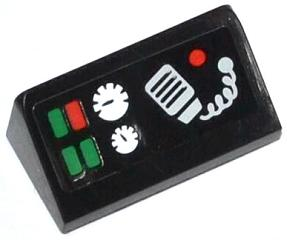 Slope 30 1 x 2 x 2/3 with Green and Red Buttons, 2 Gauges and Radio Pattern (Sticker) - Set 42008