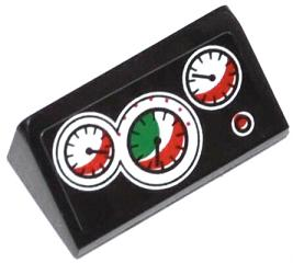 Slope 30 1 x 2 x 2/3 with 3 White, Red and Green Gauges and Red Button Pattern (Sticker) - Set 60053