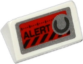 Slope 30 1 x 2 x 2/3 with 'ALERT', Black Danger Stripes and Silver Knob on Red Background Pattern (Sticker) - Set 70161