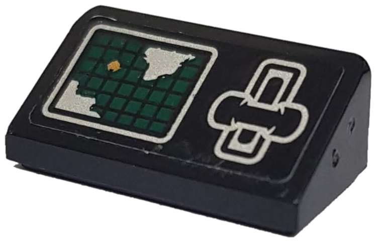 Slope 30 1 x 2 x 2/3 with Map on Screen and Black and Silver Lever Pattern (Sticker) - Set 76006