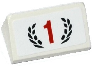 Slope 30 1 x 2 x 2/3 with Red Number 1 in Black Laurels Pattern (Sticker) - Set 75912