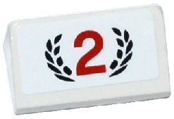 Slope 30 1 x 2 x 2/3 with Red Number 2 in Black Laurels Pattern (Sticker) - Set 75912