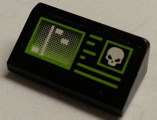 Slope 30 1 x 2 x 2/3 with Screen with Lime Border and White Skull Pattern (Sticker) - Set 76040