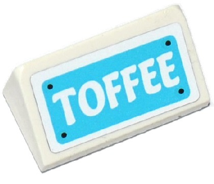 Slope 30 1 x 2 x 2/3 with White 'TOFFEE' on Medium Azure Background Pattern (Sticker) - Set 41124