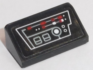 Slope 30 1 x 2 x 2/3 with Gray Circuitry and Red and White Buttons Pattern (Sticker) - Set 75190