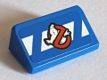 Slope 30 1 x 2 x 2/3 with Ghostbusters Logo on Blue and White Danger Stripes Pattern (Sticker) - Set 75827