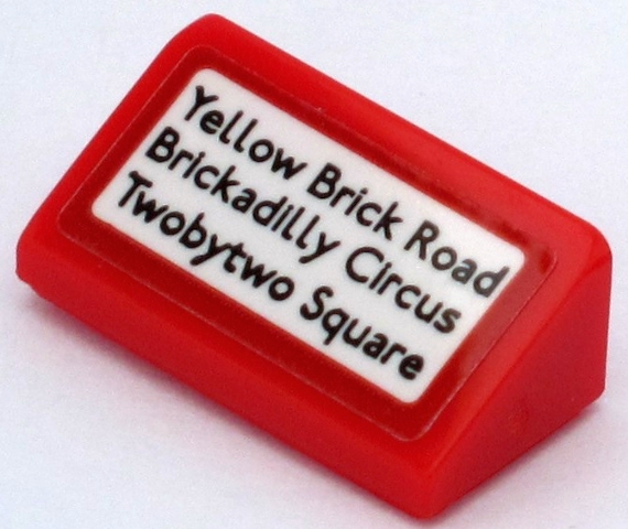 Slope 30 1 x 2 x 2/3 with 'Yellow Brick Road', 'Brickadilly Circus' and 'Twobytwo Square' on White Background Pattern (Sticker) - Set 10258
