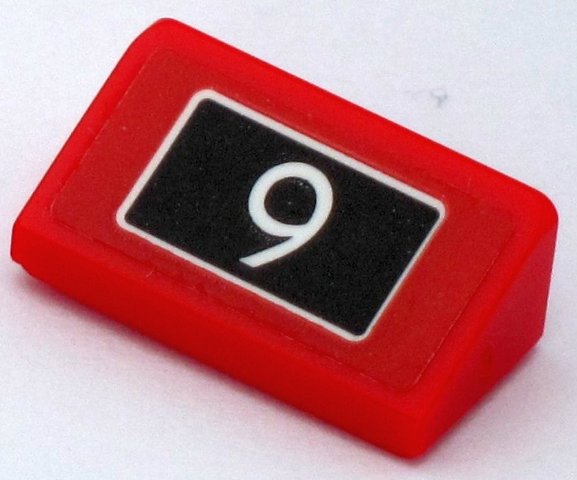 Slope 30 1 x 2 x 2/3 with White '9' on Black Background Pattern (Sticker) - Set 10258