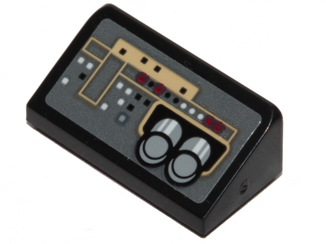 Slope 30 1 x 2 x 2/3 with SW Millennium Falcon Control Panel, Buttons, Black, Red and White Lights and 2 Pipes Pattern (Sticker) - Set 75257