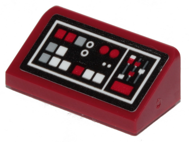 Slope 30 1 x 2 x 2/3 with Dark Red, Light Bluish Gray and White Buttons Pattern (Sticker) - Set 75216