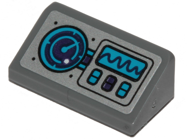 Slope 30 1 x 2 x 2/3 with Dark Azure and Dark Purple Sonar, Graph and Buttons Pattern (Sticker) - Set 70433