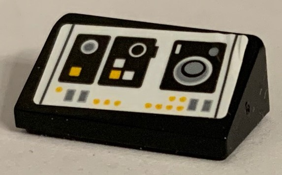 Slope 30 1 x 2 x 2/3 with SW Millennium Falcon Control Panel, White and Yellow Buttons and Speaker Pattern (Sticker) - Set 75212