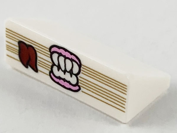 Slope 30 1 x 2 x 2/3 with Dark Red Bookmark, Pink Gums and White Teeth Pattern