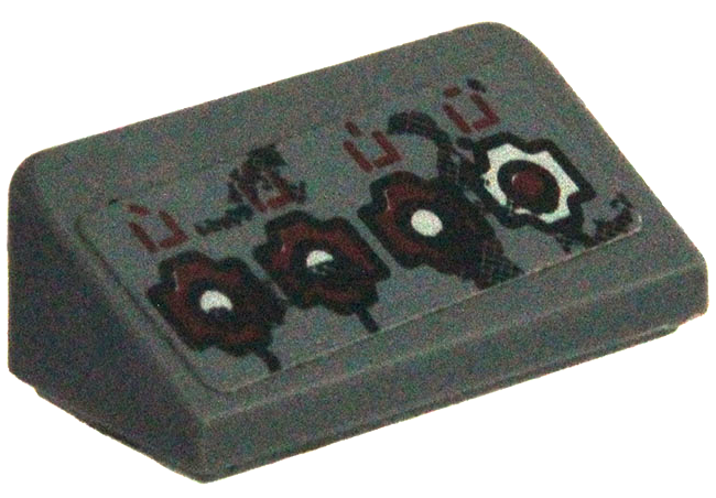 Slope 30 1 x 2 x 2/3 with White and Dark Red Nuts on Dark Gray Background Pattern (Sticker) - Set 70009