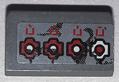 Slope 30 1 x 2 x 2/3 with White and Dark Red Nuts on Dark Gray Background Pattern (Sticker) - Set 70009