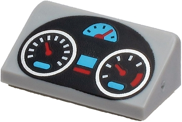 Slope 30 1 x 2 x 2/3 with Black Oval Dashboard with Silver, Medium Azure and Red Gauges Pattern