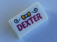 Slope 30 1 x 2 x 2/3 with Magenta 'DEXTER' and Bow Pattern (Sticker) - Set 41344