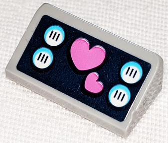 Slope 30 1 x 2 x 2/3 with Dark Pink Hearts and White Buttons on Dark Blue Background Pattern (Sticker) - Set 41347