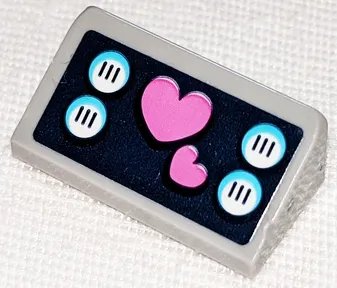 Slope 30 1 x 2 x 2/3 with Dark Pink Hearts and White Buttons on Dark Blue Background Pattern (Sticker) - Set 41347