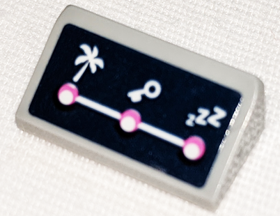 Slope 30 1 x 2 x 2/3 with White Palm Tree, Key and 'ZZZ' on Dark Blue Background Pattern (Sticker) - Set 41347