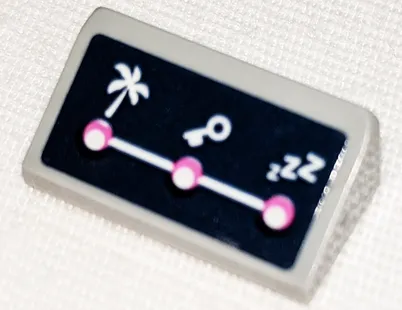 Slope 30 1 x 2 x 2/3 with White Palm Tree, Key and 'ZZZ' on Dark Blue Background Pattern (Sticker) - Set 41347