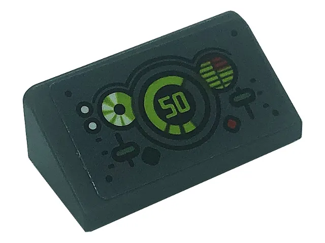 Slope 30 1 x 2 x 2/3 with Control Panel with Buttons, Levers and Speedometer with Lime Number 50 Pattern (Sticker) - Set 71745