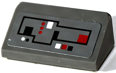 Slope 30 1 x 2 x 2/3 with Control Panel with Black, Red and White Circuitry with Lines, Dots and Squares Pattern (Sticker) - Set 75025