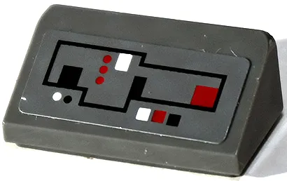 Slope 30 1 x 2 x 2/3 with Control Panel with Black, Red and White Circuitry with Lines, Dots and Squares Pattern (Sticker) - Set 75025