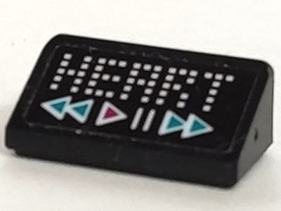 Slope 30 1 x 2 x 2/3 with White 'HEART' and Music Player Display with Magenta and Dark Turquoise Controls Pattern (Sticker) - Set 41390