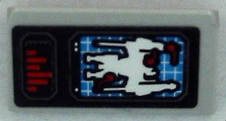 Slope 30 1 x 2 x 2/3 with Control Screen with White Scuttler on Blue Radar Screen and Red Bar Chart Pattern (Sticker) - Set 70908