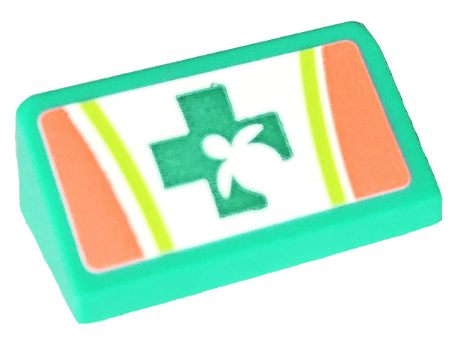 Slope 30 1 x 2 x 2/3 with Lime and Coral Stripes and Turtle in Cross Pattern (Sticker) - Set 41697