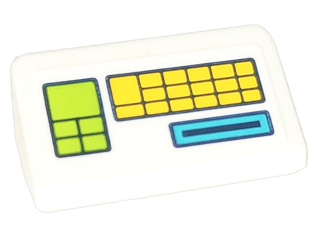 Slope 30 1 x 2 x 2/3 with Lime and Yellow Buttons, Dark Blue and Medium Azure Slot Pattern (Sticker) - Set 41703