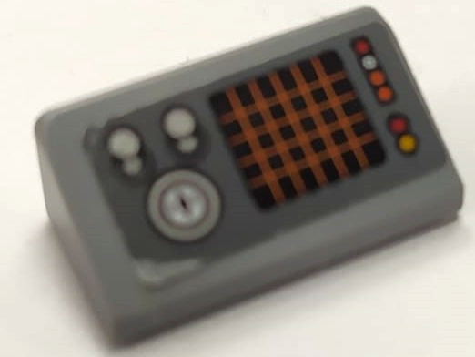 Slope 30 1 x 2 x 2/3 with Switches, Gauge, Lights and Screen with Orange Grid Pattern (Sticker) - Set 70914