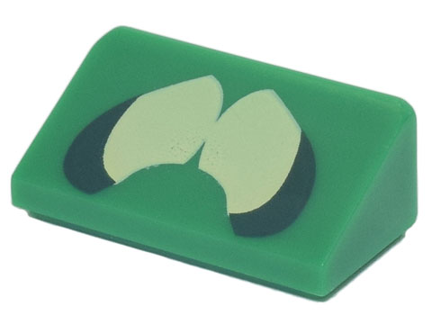 Slope 30 1 x 2 x 2/3 with Dark Green and Yellowish Green Eyes Pattern (Super Mario Garbage Can Ghost)
