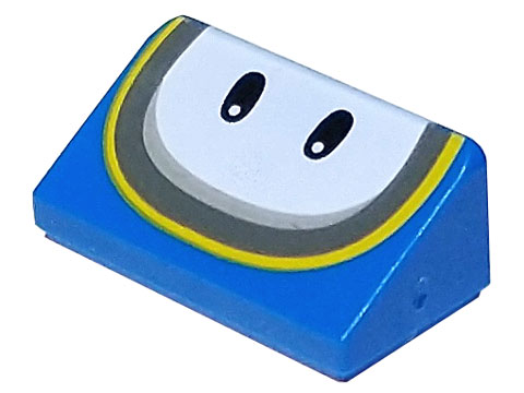 Slope 30 1 x 2 x 2/3 with Black Eyes on White Background with Yellow and Dark Bluish Gray Curved Lines Pattern (Super Mario Dolphin)