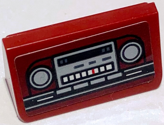 Slope 30 1 x 2 x 2/3 with Silver Car Radio and Tape Deck on Dark Red Background Pattern (Sticker) – Set 10304