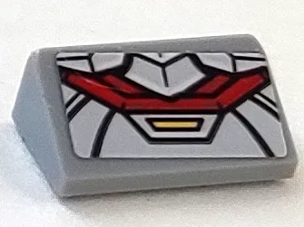 Slope 30 1 x 2 x 2/3 with Red and Silver Armor Plates, Yellow Trapezoid with Black Outline Pattern Top End (Sticker) - Set 75973