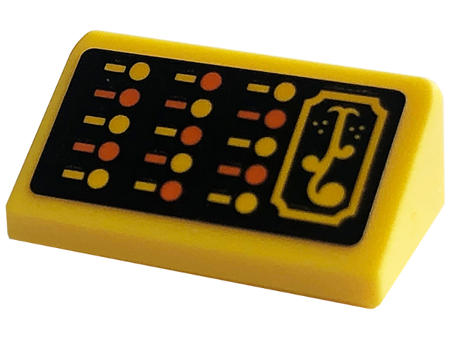 Slope 30 1 x 2 x 2/3 with Yellow and Orange Buttons and Rectangles on Black Background Pattern (Sticker) - Set 76422