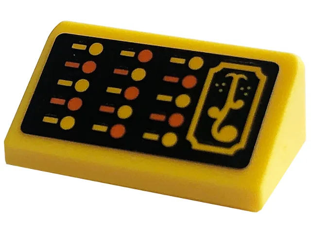 Slope 30 1 x 2 x 2/3 with Yellow and Orange Buttons and Rectangles on Black Background Pattern (Sticker) - Set 76422