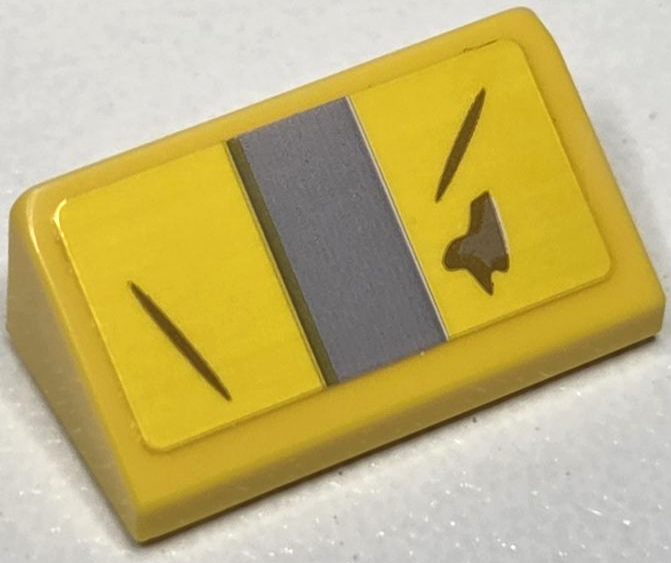 Slope 30 1 x 2 x 2/3 with Light Bluish Gray Stripe, Dark Tan Scratches and Dirt Stain Pattern (Sticker) - Set 75431