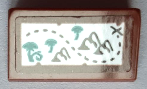 Slope 30 1 x 2 x 2/3 with Map with Mountains, Dotted Line and Dark Turquoise Trees Pattern (Sticker) - Set 41195