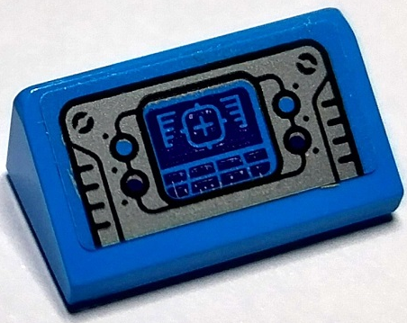 Slope 30 1 x 2 x 2/3 with Silver Control Panel with 4 Buttons and Dark Blue Head-Up Display (HUD) Pattern (Sticker) - Set 70429