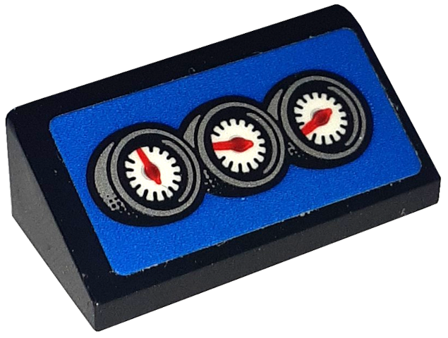 Slope 30 1 x 2 x 2/3 with Red and White Gauges / Speedometer on Blue Background Pattern (Sticker) - Set 76917