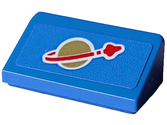 Slope 30 1 x 2 x 2/3 with Gold and Red Classic Space Logo Pattern (Sticker) - Set 40712