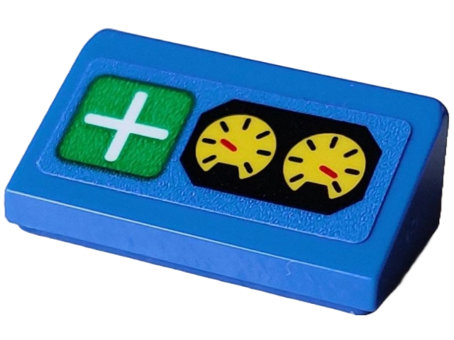 Slope 30 1 x 2 x 2/3 with Two Yellow Gauges with Red Needles and Green Radar Screen with White Cross Pattern (Sticker) - Set 40712