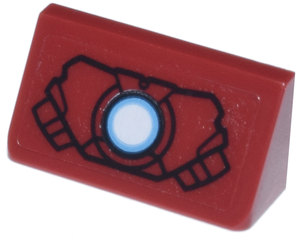 Slope 30 1 x 2 x 2/3 with Black Mark VII Armor Case and White and Medium Blue Circle Arc Reactor Pattern (Sticker) - Set 76269