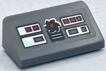 Slope 30 1 x 2 x 2/3 with Control Panel with Black Dial, Red Buttons and Lights on Silver Rectangles Pattern (Sticker) - Set 70726