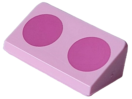 Slope 30 1 x 2 x 2/3 with 2 Dark Pink Circles Pattern (Super Mario Para-Biddybud Spots)