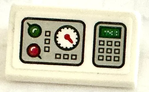 Slope 30 1 x 2 x 2/3 with Control Panel with Buttons, Green and Red Lights, White Gauge and Keypad Pattern (Sticker) - Set 75882